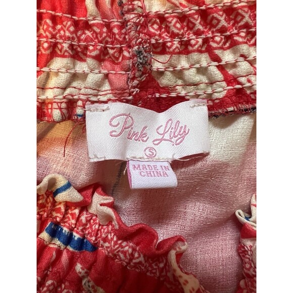 Pink Lily Coral Floral Off Shoulder Top Sz Small - Picture 6 of 7